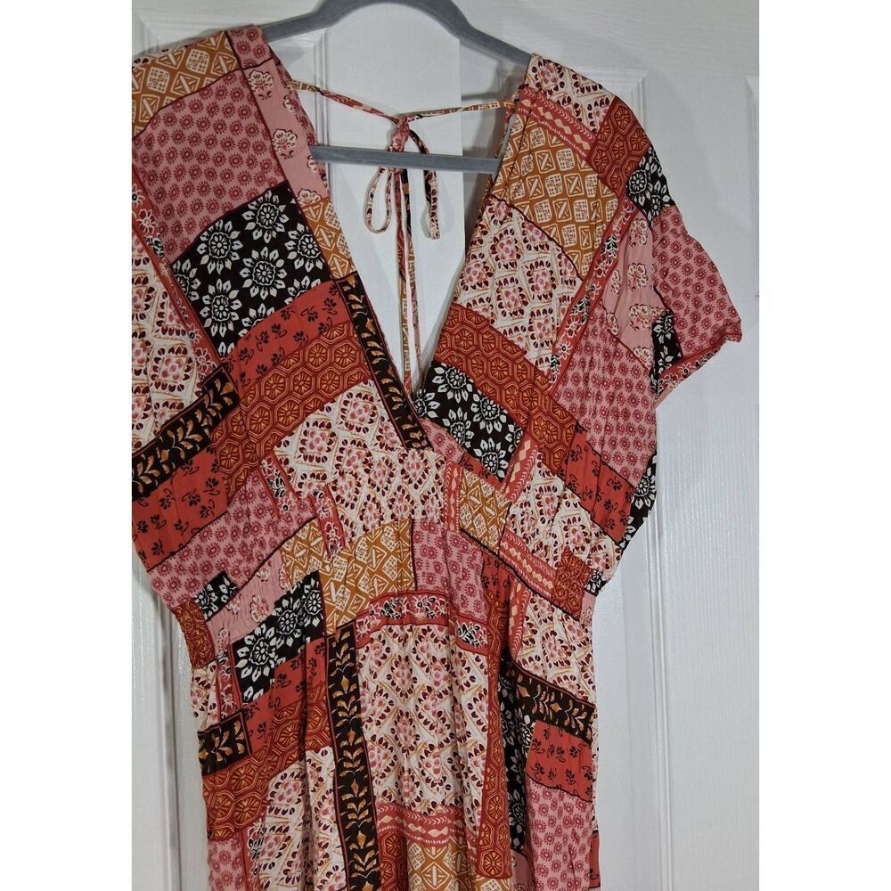 Blue island womens xl long maxi dress patch work brown pink vacation travel boho - Picture 2 of 11